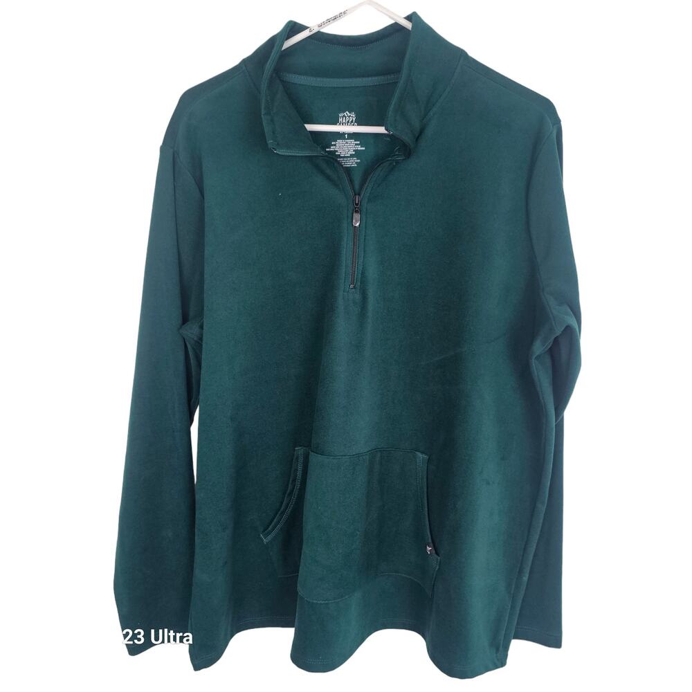 Happy Camper Torrid Sweatshirt Quarter Zip Pullover Fleece Sweatshirt 1X Green